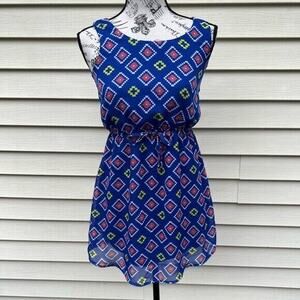 BeBop kids blue patterned sleeveless round neck dress with tie detail